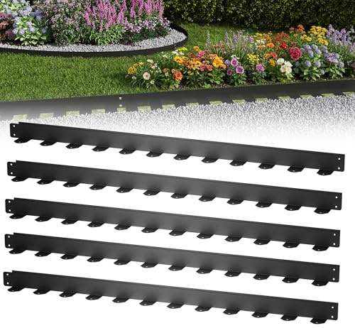 XMTECH Rasenkante Metall 10cmx5m Beeteinfassung verzinkt Mähkante Schwarz | Flexible Beetumrandung aus verzinktem Stahl, wetterbeständig, leicht formbar, mit Erdspießen für Rasen, Wege & Blumenbeete