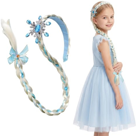 1 Stück Geflochtener Zopf Haarreif für Mädchen, Prinzessin Haarreifen mädchen mit Kristall, Haarschmuck passend zu Modische Kleidung, Weiß-Blau Krone Perücke für Geburtstagsfeier Kostüm Cosplay