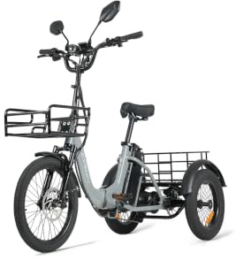 cysum Triciclo eléctrico para adultos AG1 Pro, con batería de 48 V y 20 Ah, alcance de hasta 150 kilómetros, bicicletas plegables y de carga, con NFC y función de marcha atrás
