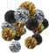 15er Set Pompoms Deko Bunt Seidenpapier Pompons für Hochzeit, Geburtstag, Party Gold Schwarz Silber