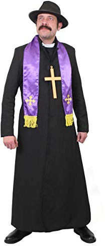I LOVE FANCY DRESS LTD Adulti ESORCISTA Costume di Fantasia - Giacca SPOLVERINO Nero, Costume SACERDOTE, Sciarpa, Cappello Nero E CROCIFISSO d'oro Perfetto per Halloween E Feste in Maschera (Medio)
