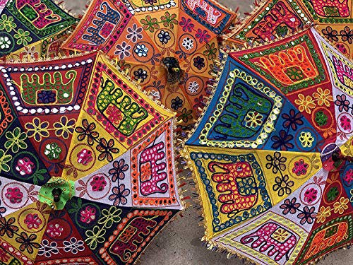 GANESHAM Indischer Designer-Sonnenschirm, Baumwolle, modisch, mehrfarbig, UV-Schutz, Hippie, Boho-Sonnenschirm, indische Hochzeit, dekorative Regenschirme, handgefertigt, für den Außenbereich (10