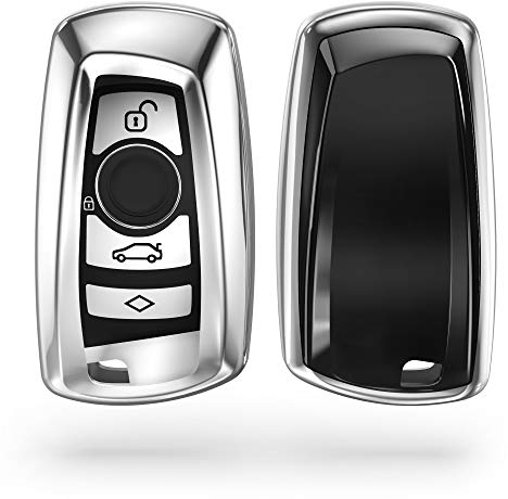 kwmobile Boitier Clef Voiture Compatible avec BMW (Keyless Go Uniquement) 3-Bouton - Coque en Silicone de Clef de Voiture - Étui de Protection Argent Haute Brillance