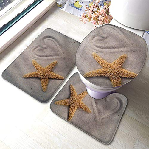 RedBeans Rutschfeste Badvorleger-Set, 3-teilig, Flanell, Badteppich-Set, Seestern-Herz, weicher Sockel, rutschfeste Duschmatte, Teppich, WC-Deckelbezug, Vorleger-Set