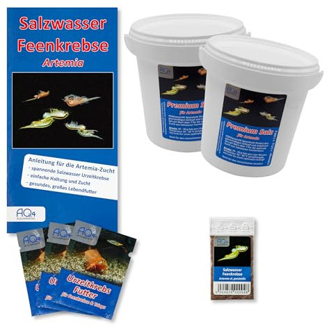 AQ4Aquaristik Artemia Zucht Set (groß) - mehr als 1.000.000 Eier - mit 2 kg Premiumsalz, 3 x Urzeitkrebse Futter und Anleitung, Artemia cf. persimilis
