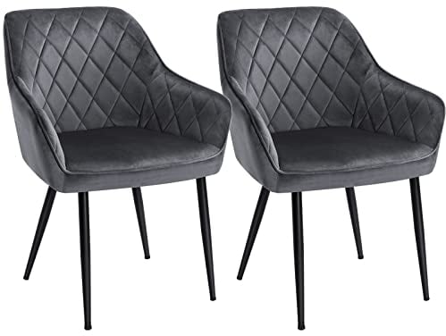 SONGMICS Esszimmerstühle, 2er Set, Sessel, Loungesessel, mit Armlehne, Bezug aus Samt, Metallbeine, bis 110 kg belastbar, für Esszimmer, Küche, Wohnzimmer, Schlafzimmer, grau LDC088G02