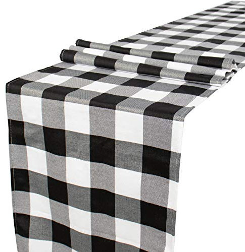 Chemin de table de Noël à carreaux de buffle - 33 x 183 cm - Noir et blanc - Pour dîner de famille, fêtes en plein air ou en intérieur - Thanksgiving, Noël et rassemblements