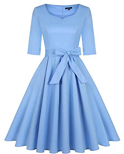 MINTLIMIT Women's 3/4 Sleeve Cocktail A-Line Sweetheart Party Fall Wedding Guest Dress，Light Blue，S