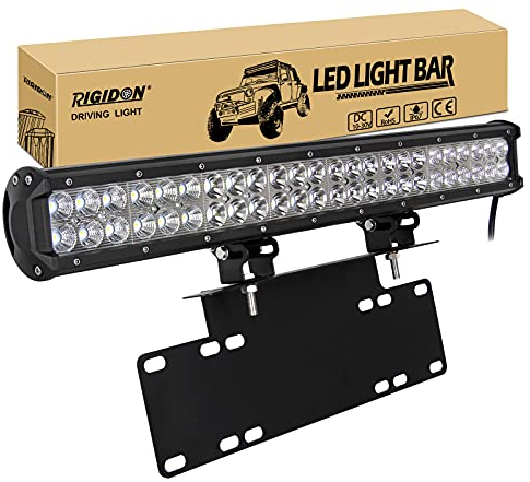 RIGIDON Led lichtleiste mit rahmenlose kennzeichenhalterung schwarz, 23 Zoll 58cm 144W offroad beleuchtung für SUV ATV, Traktor, LKW, Fahrzeuge, 6000K Weiß led nebelscheinwerfer, led scheinwerfer