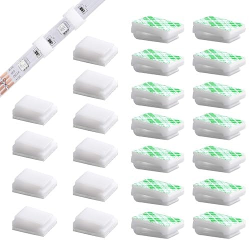 Augshy 60 PCS Light Strip Mounting Clips White Self Adhesive Led Light Fasteners Mounting Holder Cable Clamp Organizer for 10 mm Light Strip