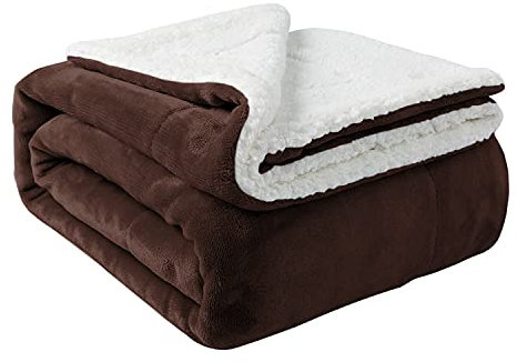 Aspire Homeware Sherpa Fleece Blanket Fluffy Bed Throws Blankets for Sofas Reversible Soft Thick Large Travel Blanket Microfiber Sofa Throw (Coffee, Single (130 x 150 cm))