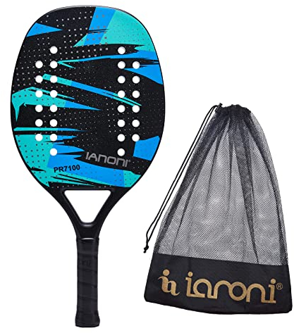 Raqueta de tenis de playa, fibra de carbono con núcleo de espuma viscoelástica EVA, una paleta + una bolsa de malla de transporte (negro)
