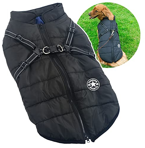 Oncpcare 2-in-1-Hundemantel Mit Geschirr für Große Hunde, Warme Winterjacke, Haustier-Weste