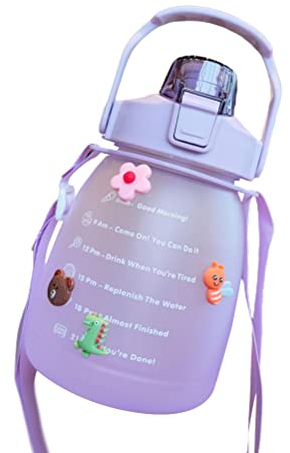 Stylebest Bottiglia d'Acqua Kawaii da 1300 ml con Cannuccia, Borraccia di Grande capacità Borraccia Sportiva Portatile con Cannuccia con Tracolla