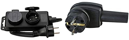 Kopp 2-fach Feuchtraum-Steckdosenleiste mit Deckel 1,4m Kabel I Robuste Mehrfach-Steckdose anschraubbar + aufhängbar I Schwarz – 223002043 & 178216009 Schutzkontakt-Vollgummi-Winkelstecker