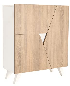 MyosHome - Meuble Buffet Commode, Meuble d'entrée, Buffets pour Le Salon, Buffet d'entrée en chêne et Blanc 80 x 94 x 34 cm. Marte