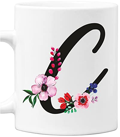 Colorfamily Tazza Mug con Iniziale Floreale - Lettera C - 100% ceramica