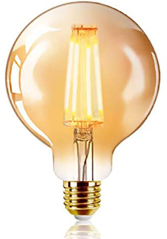 EXTRASTAR Vintage Edison LED Light Bulb, E27 Edison Screw 6W(48W Equivalent) G125 Large Globe LED Filament Bulbs, 600LM, 2200K Warm White, Old Fashioned Bulbs, Amber Glass, Non-dimmable
