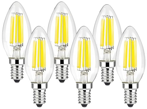 Jiotouhu E14 LED Glühbirnen Kerzen, 6W ersetzt 60W Halogenlampe, Kaltweiß 6500K, Vintage Retro-Lampe 600LM, dimmbar (6er Pack)
