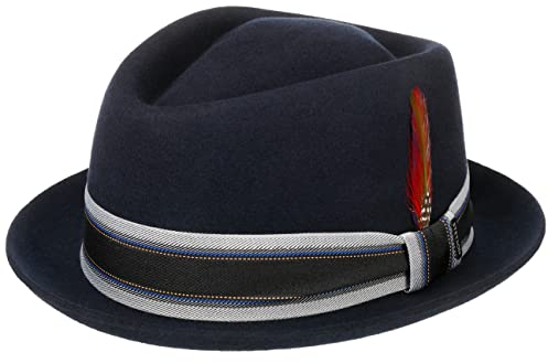 Stetson Lancover Diamond Wollhut Einfarbiger Pork-Pie-Hut Herren Filzhut mit Ripsbandgarnitur Öl- und wasserabweisend Herbst Winter dunkelblau XXL (62-63 cm)