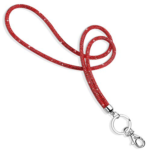 Soleebee Kartenhalter Trageband, Bling Strass Schlüsselband Lanyard mit Schlüsselring Kristall Halsband Damenkette Halskette Kit für Schlüsselanhänger ID-Kartenhalter (Rot)
