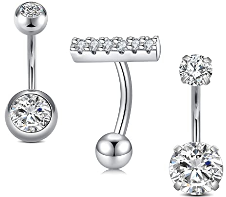 Rajnard Bauchnabelpiercing 14G 10mm Chirurgenstahl Piercing Bauch mit CZ Bauchnabel Piercing Bauchnablering Piercing Schmuck für Damen Silber