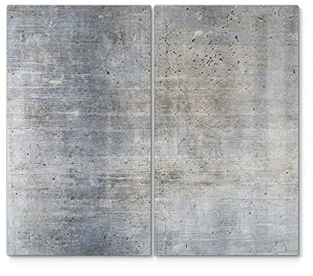 DEQORI Herdabdeckplatten Glas | 2er Set 60x52 cm | Motiv Unverputzte Zementtextur | Ceranfeld Abdeckplatten in Küche | Herd-Abdeckungen universal | Glasplatten & Schneidebretter für Kochplatte