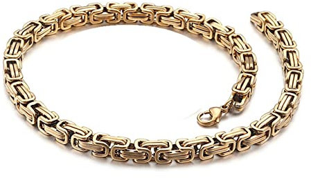 AMDXD Byzantine Königskette, Männer Kette Edelstahl, Herren Freundschaftsketten Gold Breit 7MM Länge 55cm Kette Edelstahl Lang Hip Hop Punk