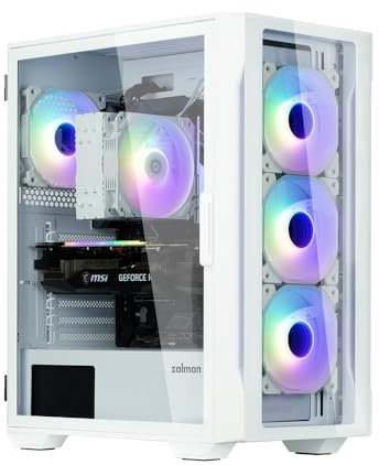 Zalman i3 NEO TG ATX Gaming PC Computer Case - 4 x 120mm Infinity Mirror ARGB Fans - Tempered Glass Front & Side Panel, White