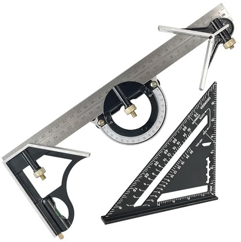 Sutekus Sparrenwinkel und Kombinationswinkel Werkzeug-Set – 17,8 cm Zimmermannswinkel 30,5 cm Holzbearbeitungswinkel Combo mit Edelstahl-Lineal Winkellineal