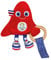Doudou et Compagnie - Doudou Hochet avec Anneau Bois pour Bébé - Doudou Mascotte Officielle des Jeux Olympiques et Paralympiques Paris 2024 - Peluche Phryge Rouge - 14cm - Dès la Naissance - JO2423