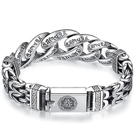 Männer Vintage Armband Personalisierte Sechs Zeichen Glück Armband Amulett Doppel Schutz Link Armreif Armbänder Geschenk für Vatertag,20cm