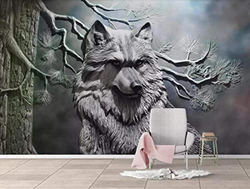 Papier Peint Panoramique Camée Loup Papier Peint 3D Intissé Decoration Murale Chambre Salon