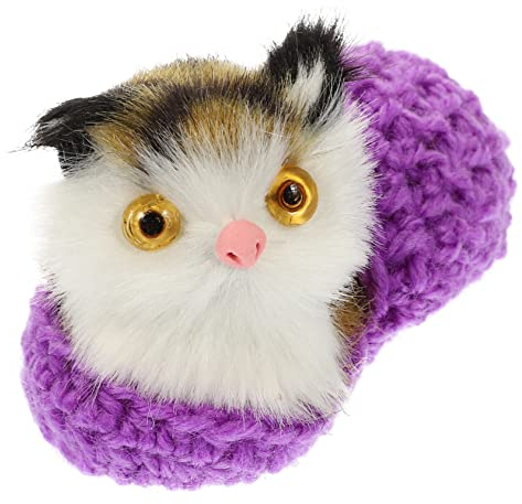 KOMBIUDA Katzenschmuck Schlafende Katze Im Korb Winzige Häuser Realistisches Schlafendes Kätzchen Spielzeug Zur Tiererziehung Winziges Zuhause Garn Violett Katzenpuppe Falsche Katze Kind