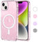 Yoedge Trasparente Glitter Cover Magnetica per iPhone 15 6,1, Custodia Bling Brilla Compatibile con MagSafe Magnetico Ricarica Wireless, Bumper TPU Hard PC Rosa Case Antiurto per iPhone 15