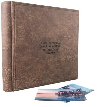 TriVin Art Fotoalbum - Elios Vintage - handgefertigte Herstellung aus Kunstleder, personalisierbar mit Gravur. Ideal für Hochzeiten, Jubiläen und alle Veranstaltungen (Walnüsse)