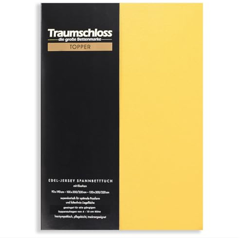 Traumschloss Topper Spannbettlaken Edel-Jersey Mako-Baumwolle Elasthan 4-10 cm Steg 180-200x200-220 Gold | 165g/m², 95% gekämmte Mako Baumwolle, 5% Elasthan
