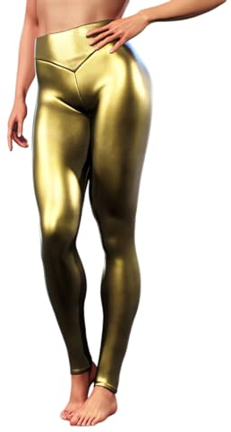 Damen Glänzende Leggings, hoch taillierte Stretch Leggings, sexy Wet Look Metallic Disco Hosen, Tanz Yoga Hosen, Strumpfhosen Lounge Skinny Hosen, Slim Fit Hosen voller Länge für Dancewear Nachtclub