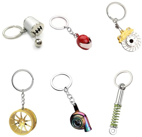 lurora2021 6 Stück Autoteile Schlüsselanhänger Metall Turbolader Schlüsselanhänger Turbolader Keychain Metall Auto Motorrad Schlüsselanhänger für Männer Frauen Vatertag Geburtstagsgeschenk (6 Stile)