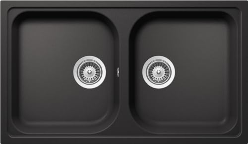 SCHOCK | Fregadero de cocina Formhaus N200 2 senos, material Cristalite®, negro, 860 x 500 mm