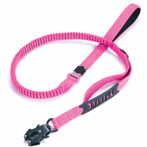 Monkimau Taktische Hundeleine für Große Hunde Stoßdämpfendes Design mit Edelstahl-Frog-Clip, Reflektierend und Langlebige Leine - 130cm bis 180cm (pink)