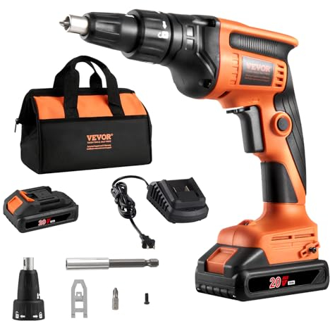 VEVOR Avviatore Cacciavite 20V max., Kit Cacciavite per Cartongesso, 4200 Giri/min, Regolabile in Avanti all'Indietro, Luce LED Integrata, per Cartongesso Senza Fili