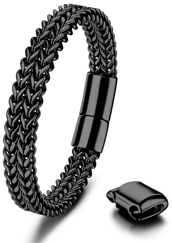 Dochais Armband für Herren Edelstahl Magnetschnalle Verlängerungsschnalle, Männer Franco Kette, Herren Armbänder Schwarz, Silber & Gold Herrenarmband Modeschmuck 10mm Breit/22.5CM Lang
