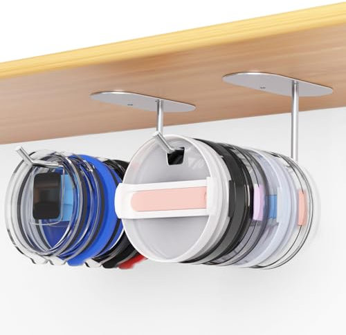 2 Pack Tumbler Lid Organizer, Space Saving Cup Lid Organizer for Yeti Tumbler/Stanley Tumbler/Simple Modern Tumbler Lids, Self-Adhesive or Drilling Tumbler Lid Hook for Kitchen Organizers and Storage