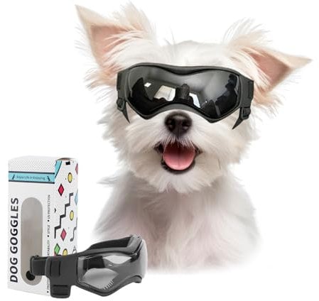 BillionChains Hundebrille mit verstellbarem Riemen, Hundesonnenbrille, UV-Schutz, Winddichte Hundebrille für kleine Hunde, Schwarz