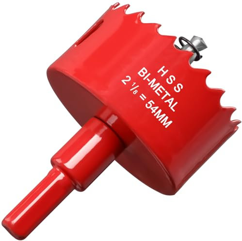 54mm Hole Saw for Wood, HSS Bi-Metal Hole Cutter in 30mm Depth, with Center Drill bit and Hex Shank Arbor, Applied for Cutting Boards, Plastic and Soft Metal Sheet