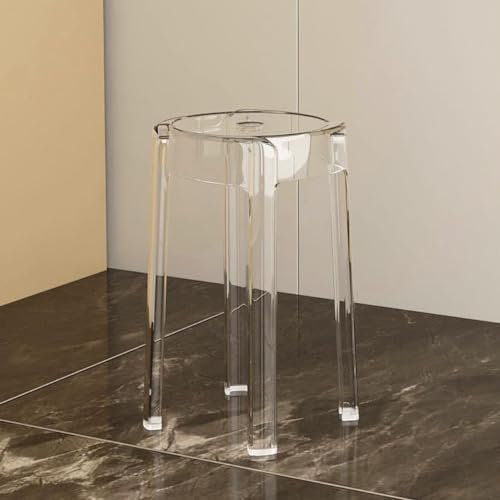 Vnook Barhocker aus transparentem Acryl, stapelbare hohe Hocker for den Innenbereich, moderner Duschhocker aus transparentem Acryl, rückenfreier Küchen-/Terrassenhocker(Clear)