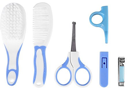 6 Essential Baby-Nagelpflegeset, Nagelknipser, Schere, Haarbürste, Kamm, Baby-Nagelset für Säuglinge und, Kunststoff-Metall, Rosa-Blau (BLUE)