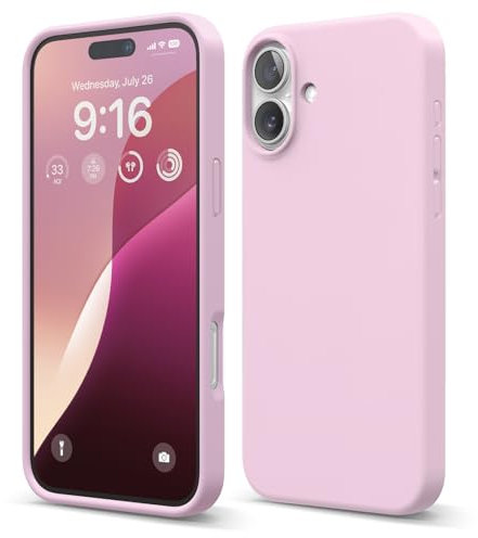 elago Cover Compatibile con iPhone 16 Plus - Custodia in Silicone Liquido Premium, Protettiva Completa, Antiurto, Sottile, Fodera in Microfibra Antigraffio (Rosa Caldo)