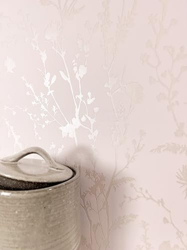 Newroom Tapete Creme Vliestapete Blumen - Blumentapete Modern Puder Blätter Zweige Rosentapete Glamour Vintage Äste inkl. Tapezier-Ratgeber